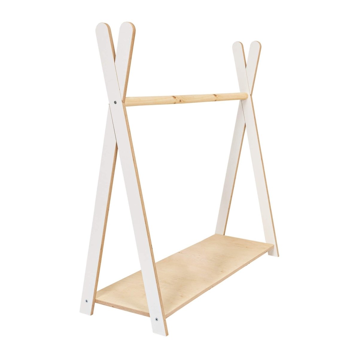 Tipi Clothing Rack for Kids - Wooden, with Shoe Shelf, Large (White) - Tiny Tugz™