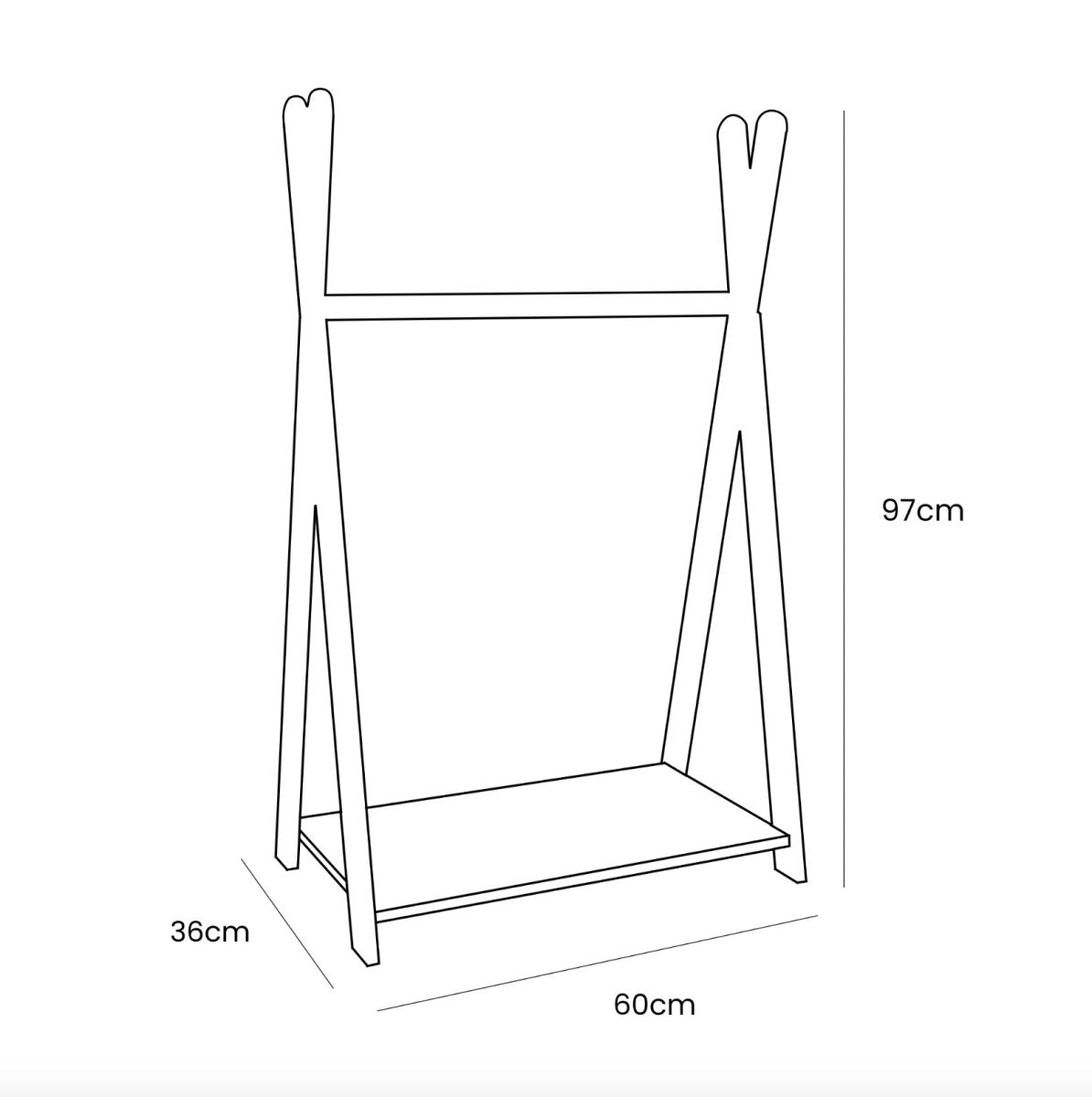 Tipi Clothing Rack for Kids - Wooden, with Shoe Shelf, Small (Natural Wood) - Tiny Tugz™