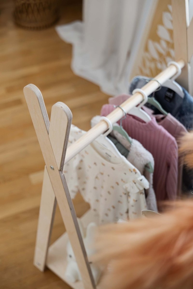 Tipi Clothing Rack for Kids - Wooden, with Shoe Shelf, Small (Natural Wood) - Tiny Tugz™
