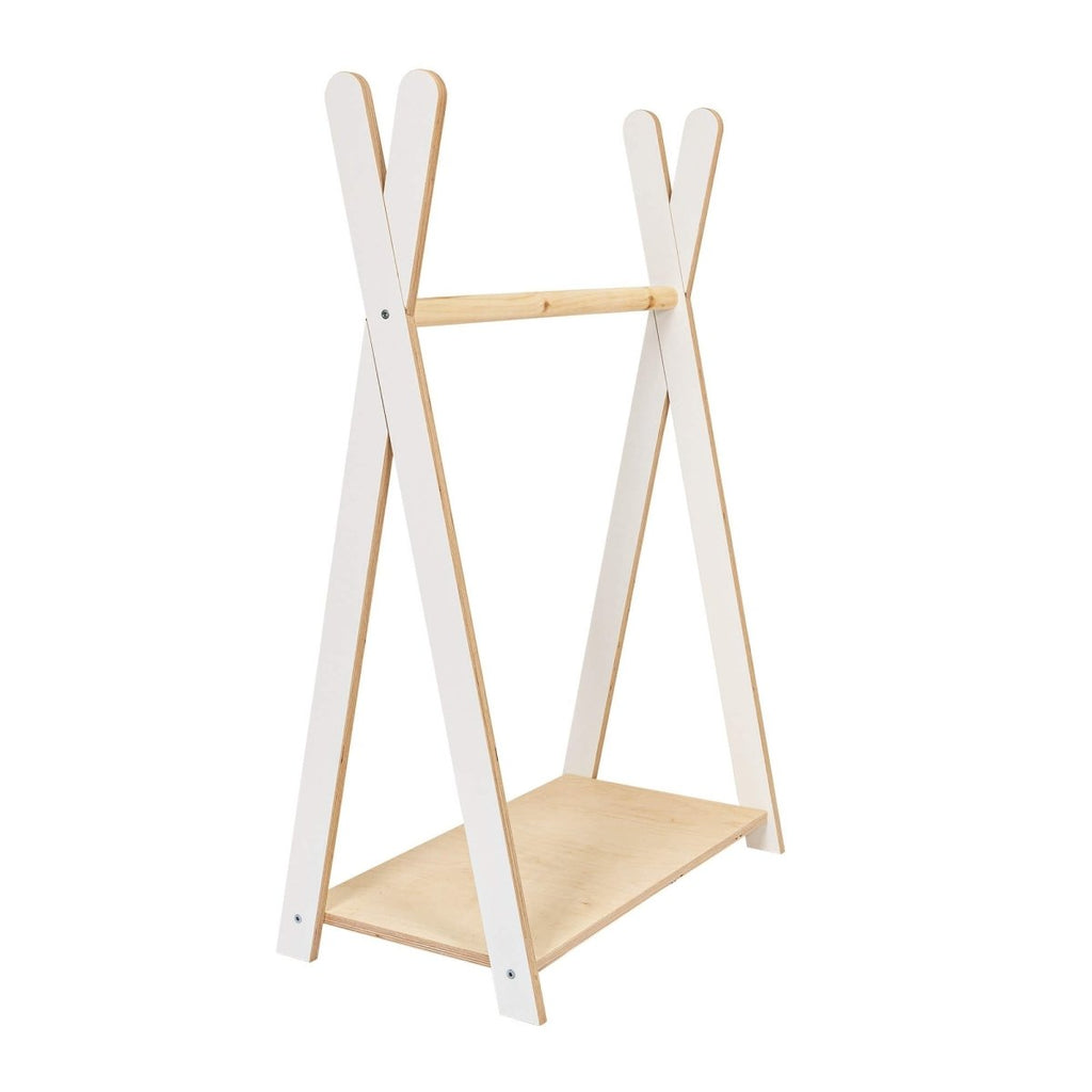 Tipi Clothing Rack for Kids - Wooden, with Shoe Shelf, Small (White) - Tiny Tugz™