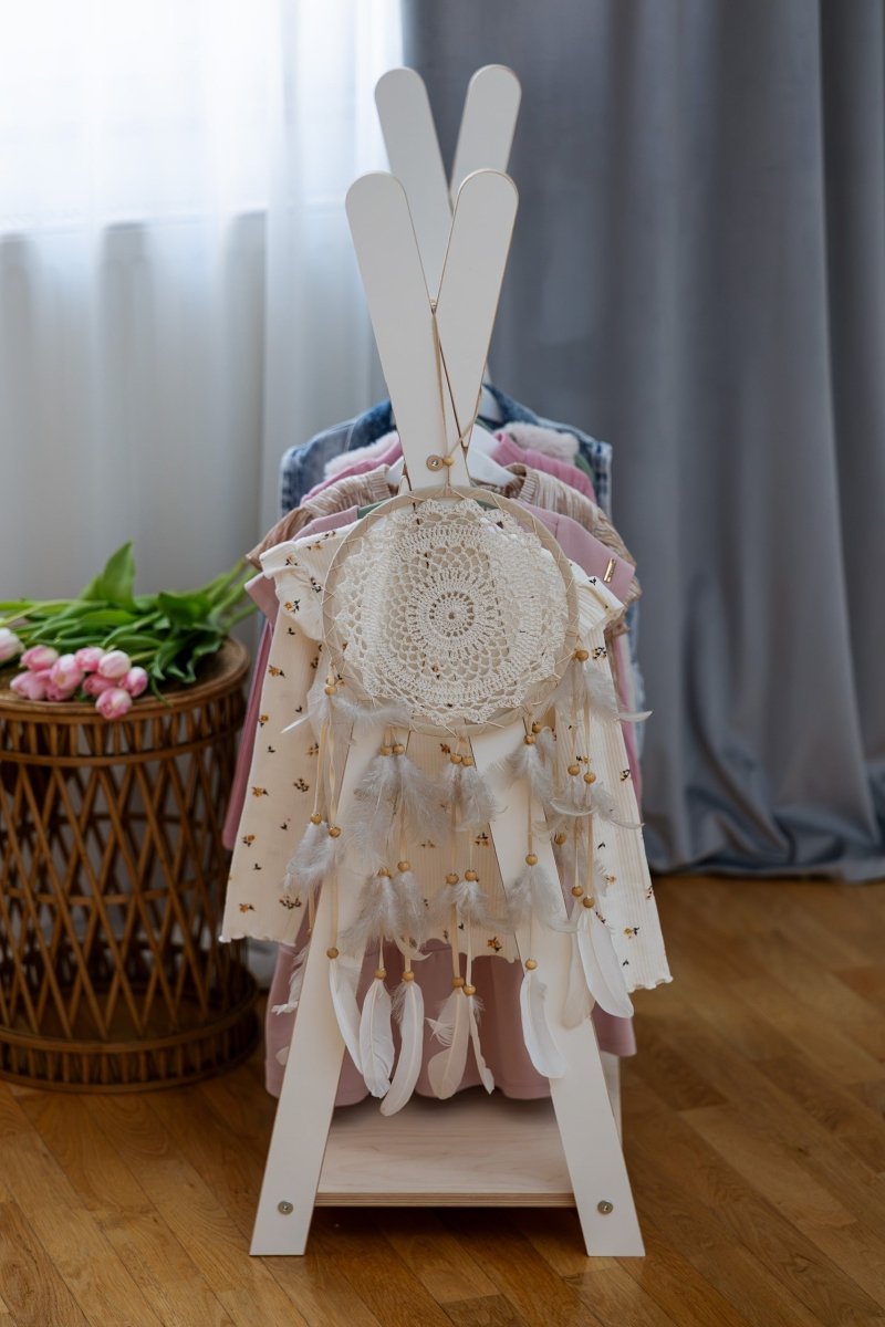 Tipi Clothing Rack for Kids - Wooden, with Shoe Shelf, Small (White) - Tiny Tugz™