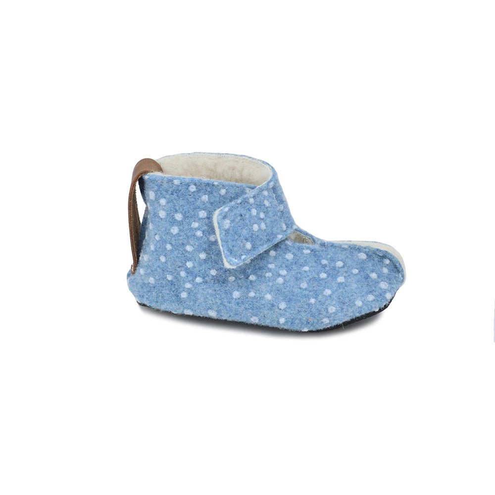 Toddlers & Kids Natural Felt & Wool Slippers (Dotted Blue) - Tiny Tugz™