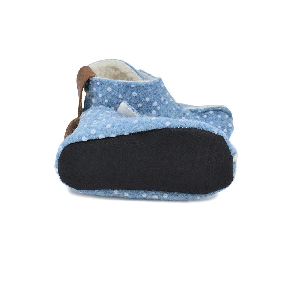 Toddlers & Kids Natural Felt & Wool Slippers (Dotted Blue) - Tiny Tugz™
