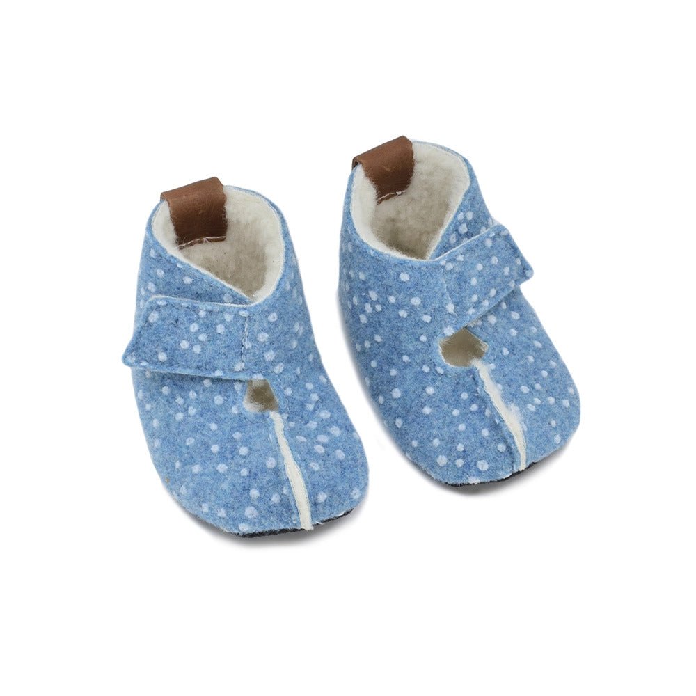 Toddlers & Kids Natural Felt & Wool Slippers (Dotted Blue) - Tiny Tugz™