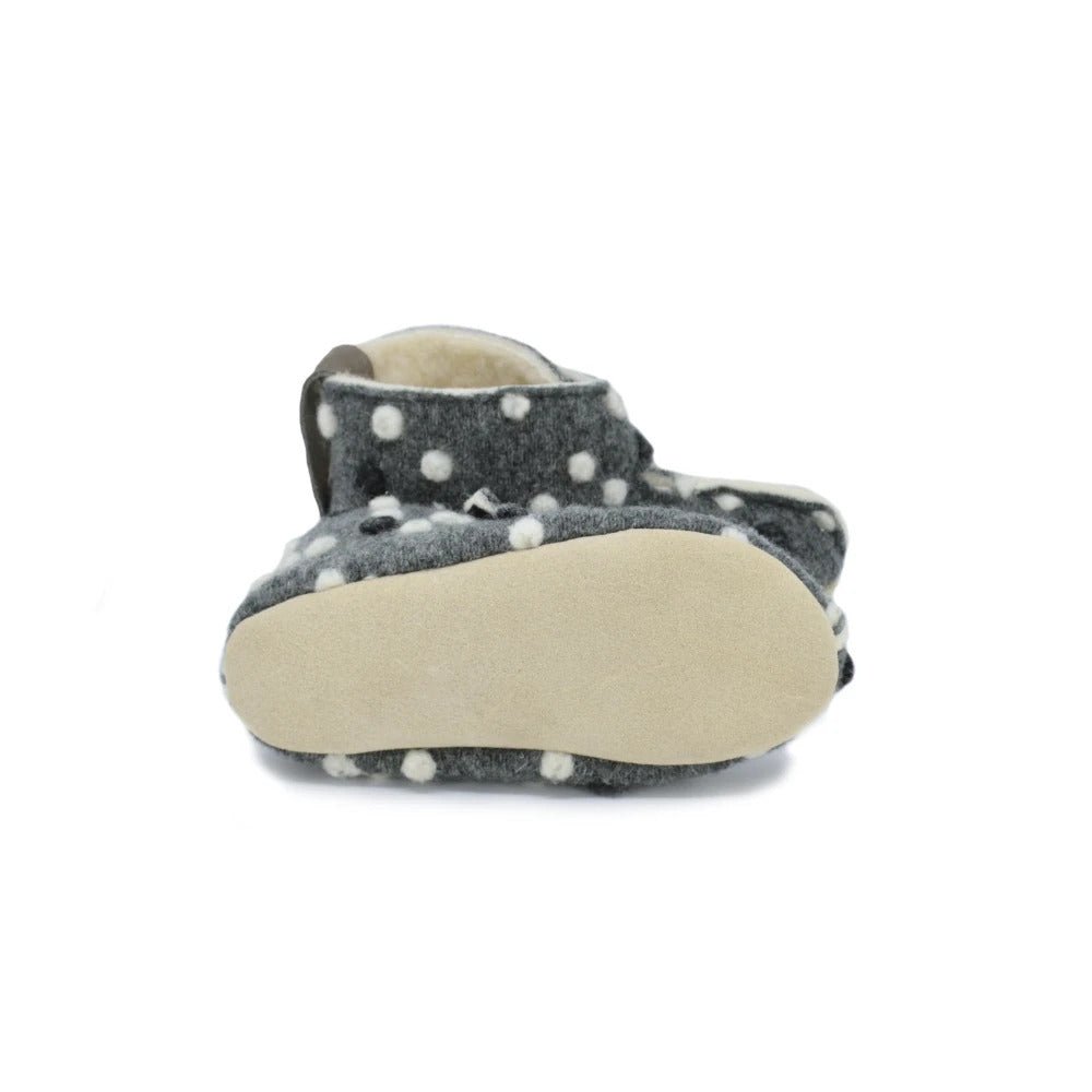 Toddlers & Kids Natural Felt & Wool Slippers (Dotted Grey) - Tiny Tugz™
