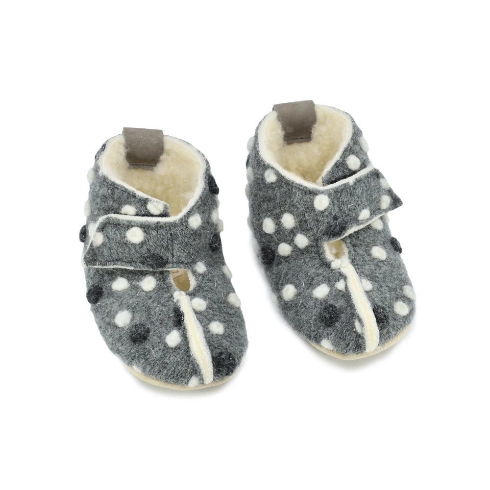 Toddlers & Kids Natural Felt & Wool Slippers (Dotted Grey) - Tiny Tugz™