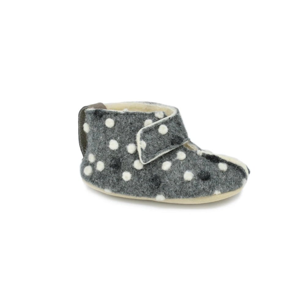 Toddlers & Kids Natural Felt & Wool Slippers (Dotted Grey) - Tiny Tugz™