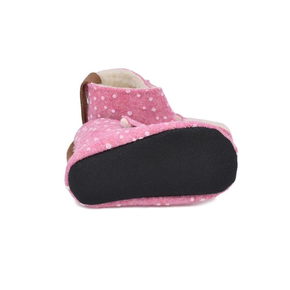 Toddlers & Kids Natural Felt & Wool Slippers (Dotted Pink) - Tiny Tugz™