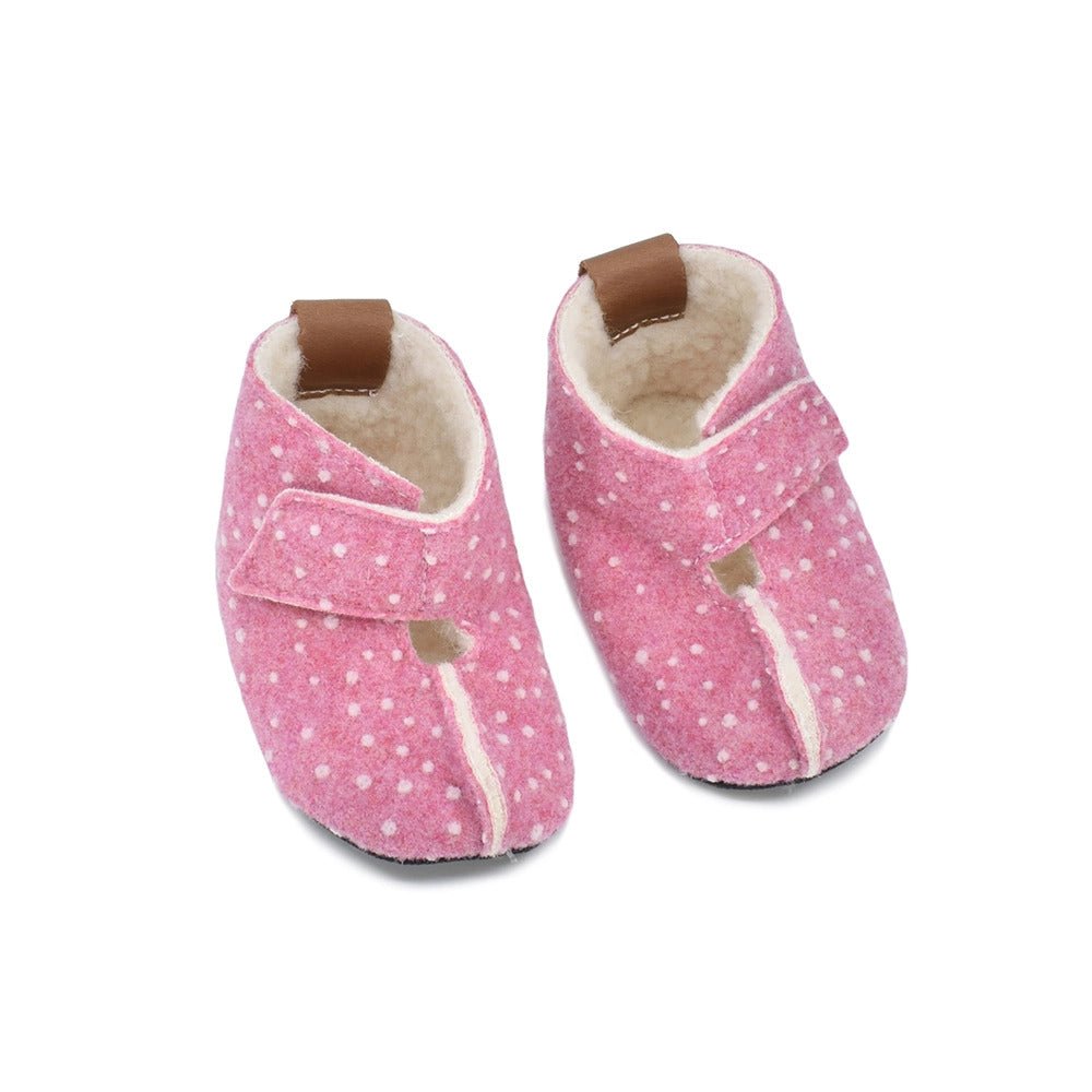 Toddlers & Kids Natural Felt & Wool Slippers (Dotted Pink) - Tiny Tugz™