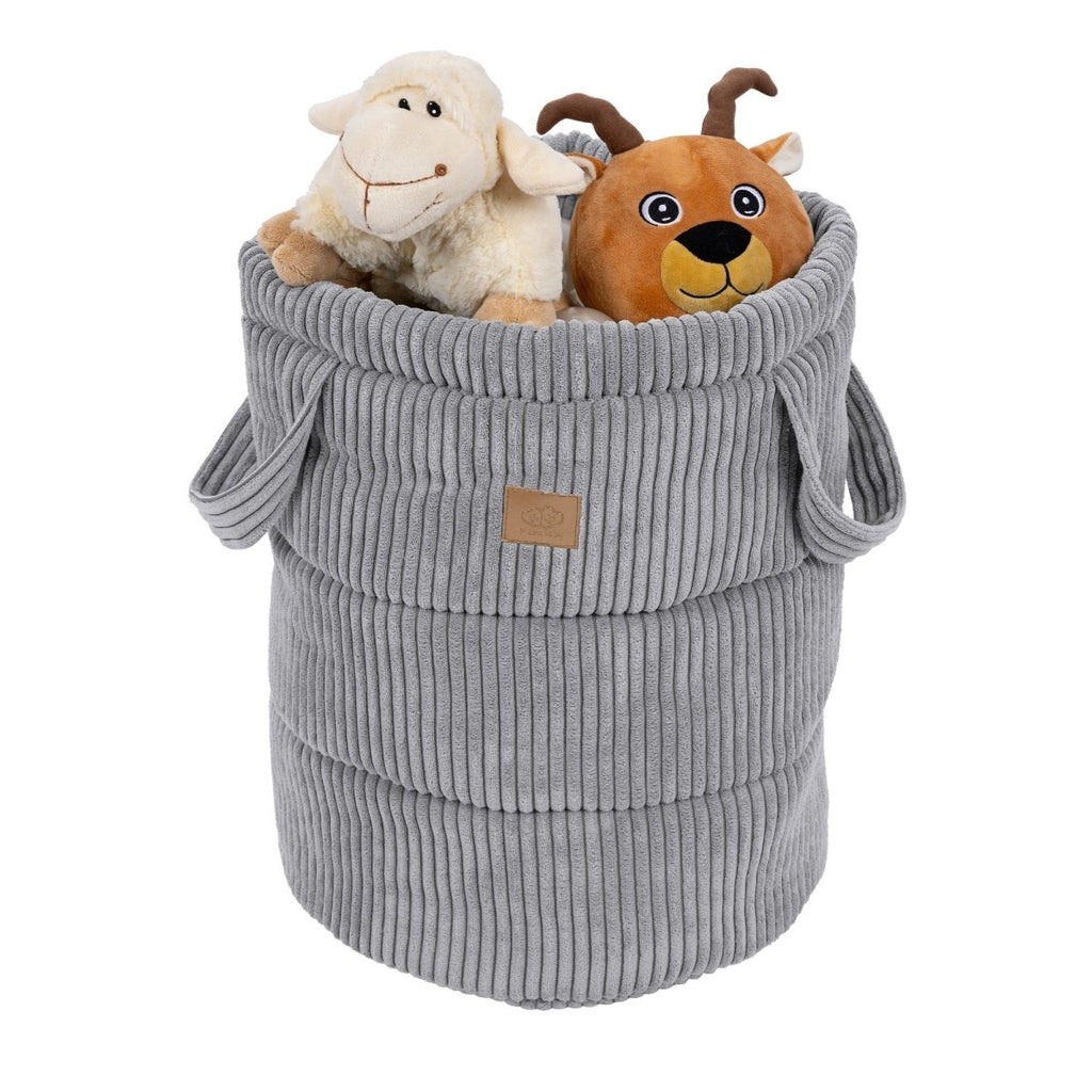 Toy Storage Basket - Corduroy, 39 x 50 cm, with Handles (Grey) - Tiny Tugz™