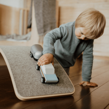 Wooden Balance Board for Kids with Grey Felt Base – Natural Wood
