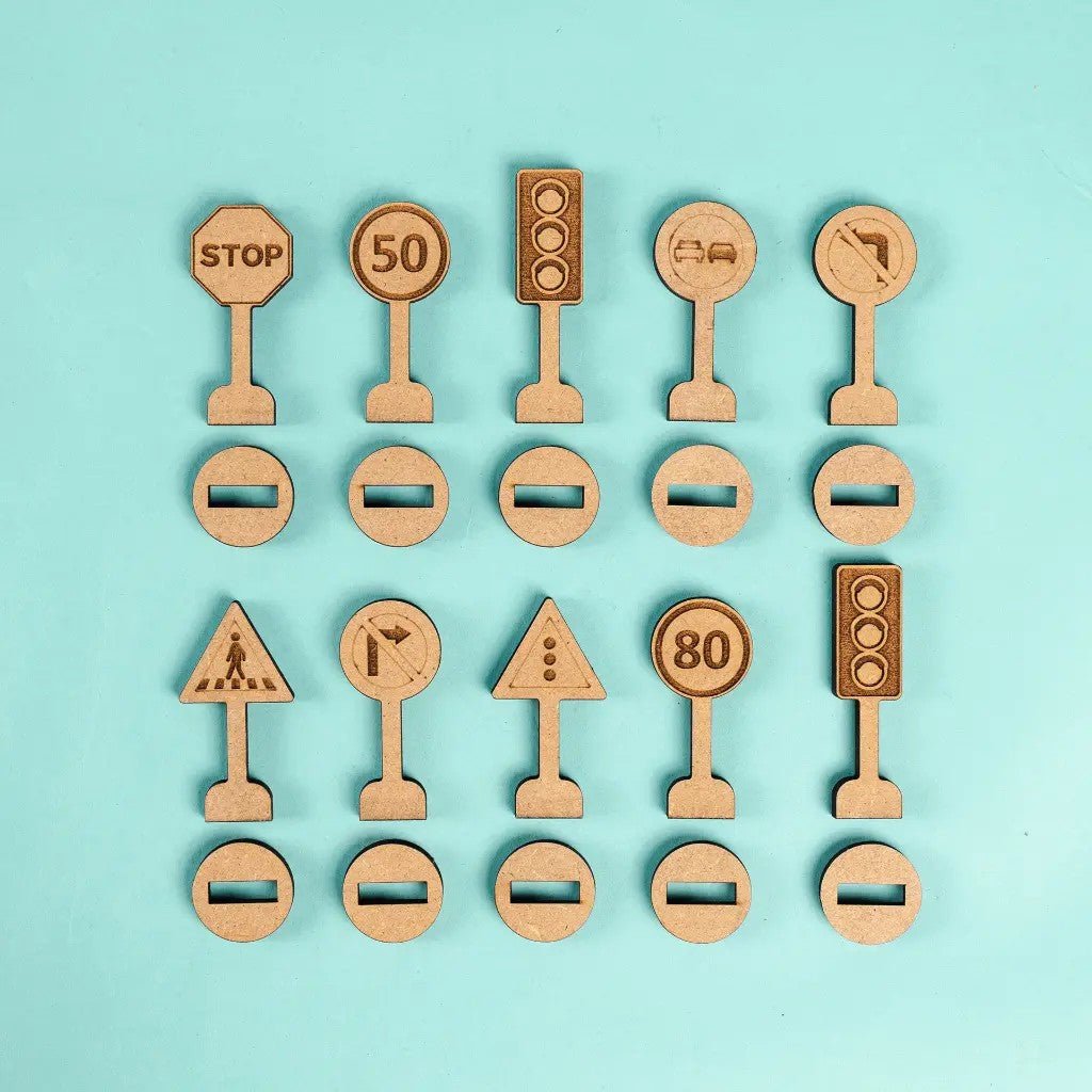 Traffic & Road Signs - Colour-Your-Own Wooden Sign Set - Tiny Tugz™