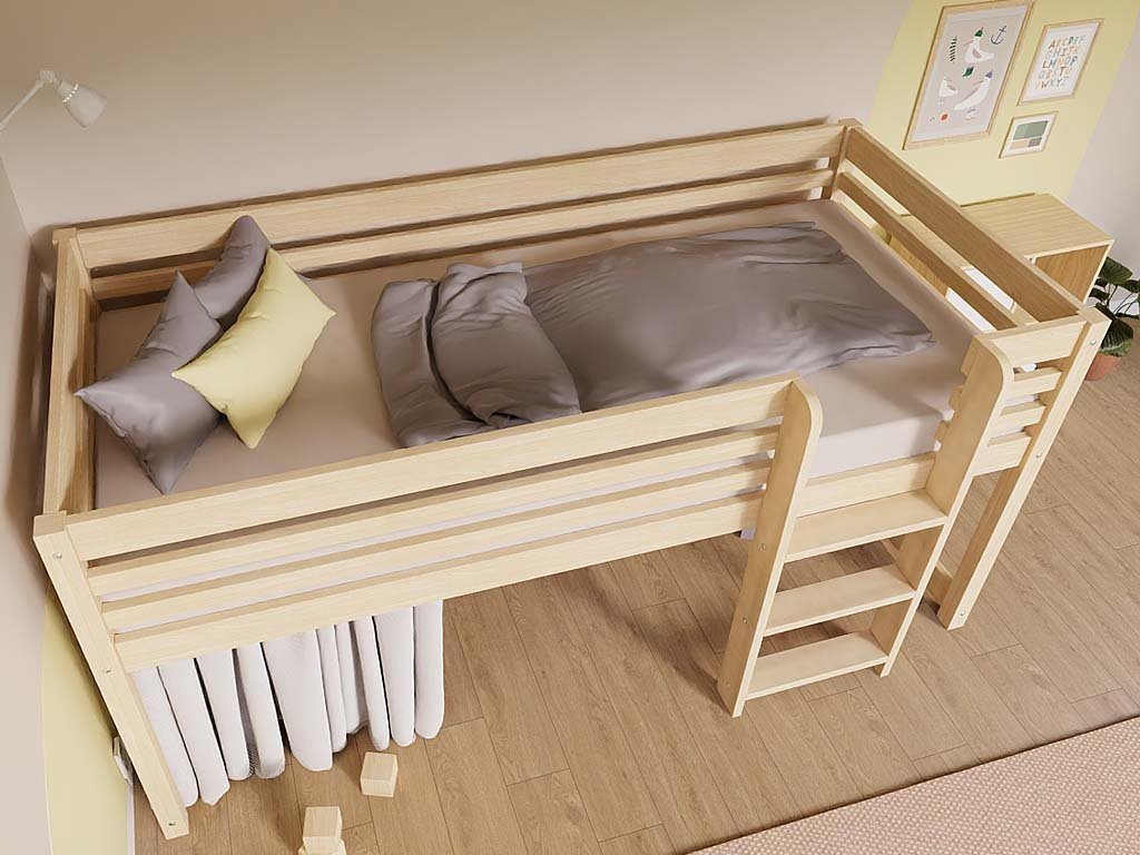 TULY Low Loft Bed 90x200 with Ladder - Solid Spruce - Tiny Tugz™