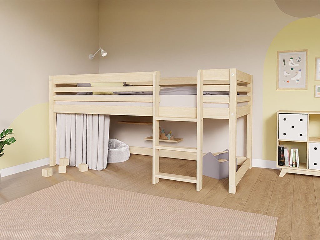 TULY Low Loft Bed 90x200 with Ladder - Solid Spruce - Tiny Tugz™