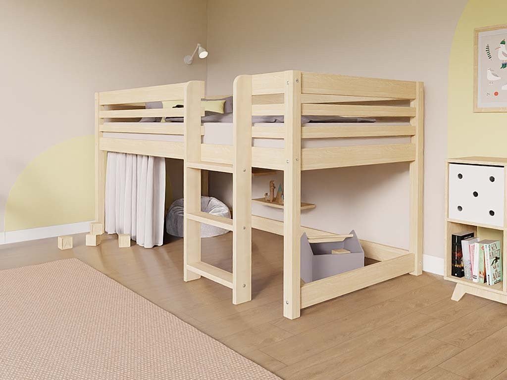 TULY Low Loft Bed 90x200 with Ladder - Solid Spruce - Tiny Tugz™