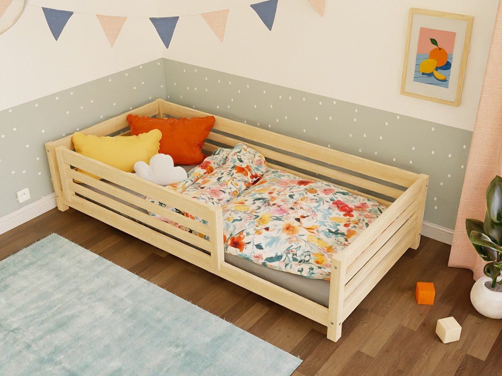 TULY Low Montessori Bed with Safety Rail - 80 cm - Solid Spruce - Tiny Tugz™