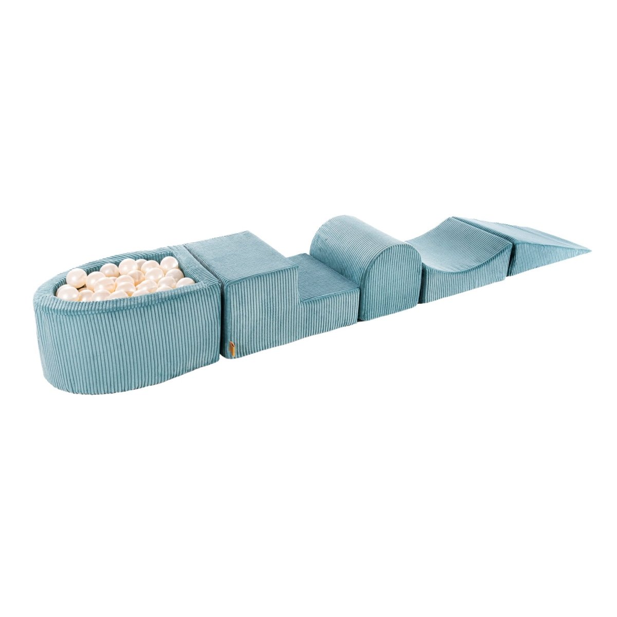 Turquoise Foam Play Set with Small Ball Pit, 5-Piece (1–3y) – White Pearl Balls - Tiny Tugz™