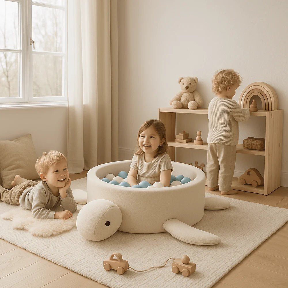Turtle Bouclé Foam Ball Pit (Beige) – Safe Soft Play Pool for Kids (Without Balls) - Tiny Tugz™