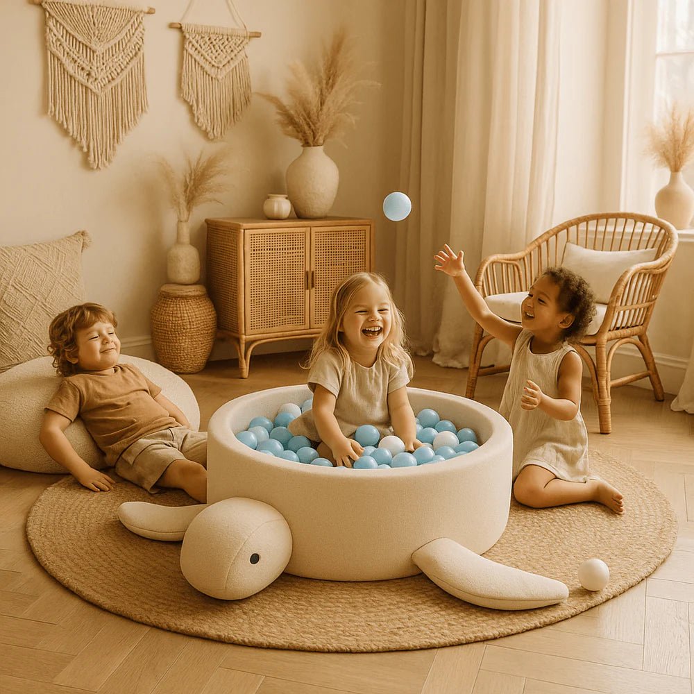 Turtle Bouclé Foam Ball Pit (Beige) – Safe Soft Play Pool for Kids (Without Balls) - Tiny Tugz™