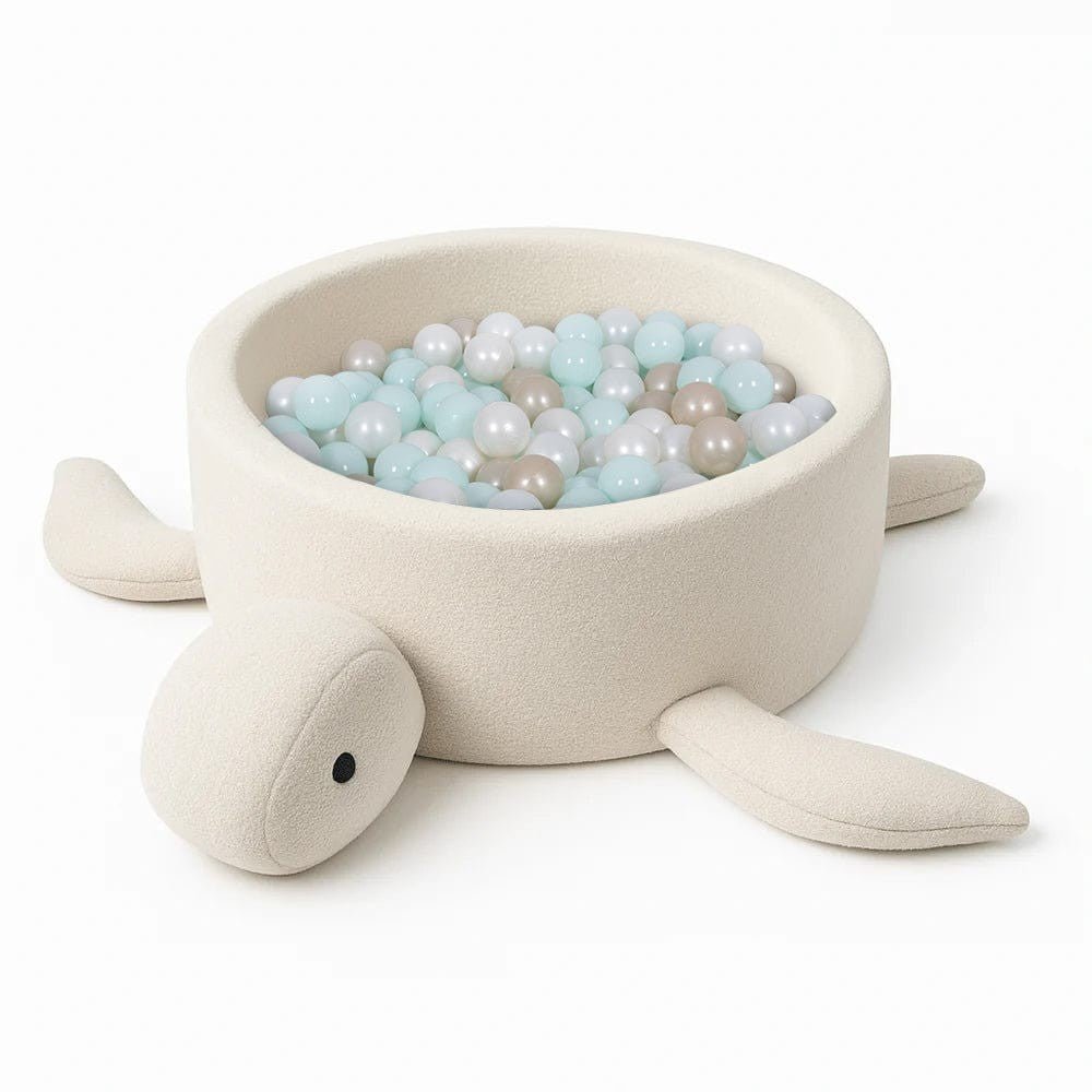 Turtle Bouclé Foam Ball Pit (Cream) – Safe Soft Play Pool for Kids (Without Balls) - Tiny Tugz™