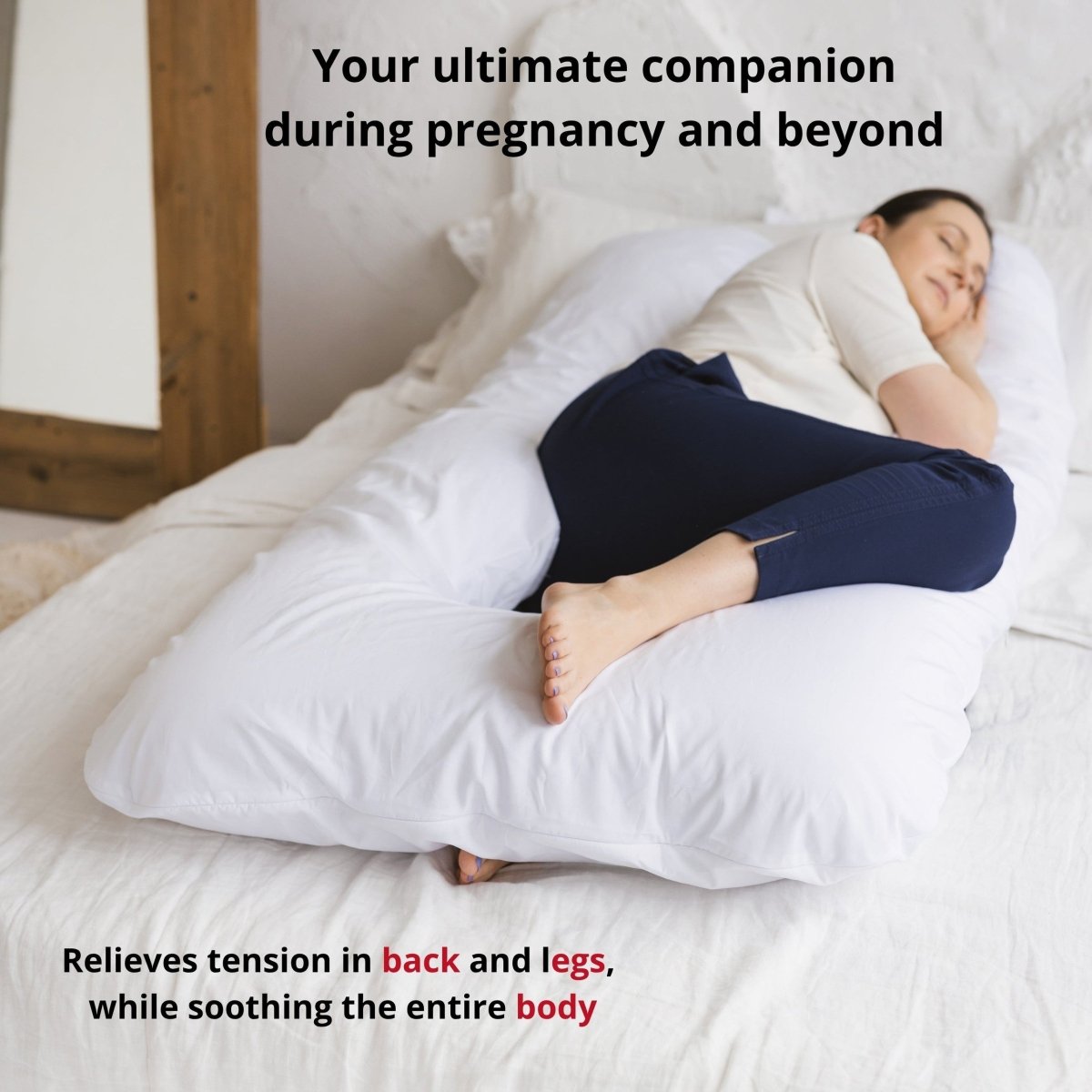 U-Shaped Pregnancy & Body Pillow - Organic Cotton Cover - White - Tiny Tugz™