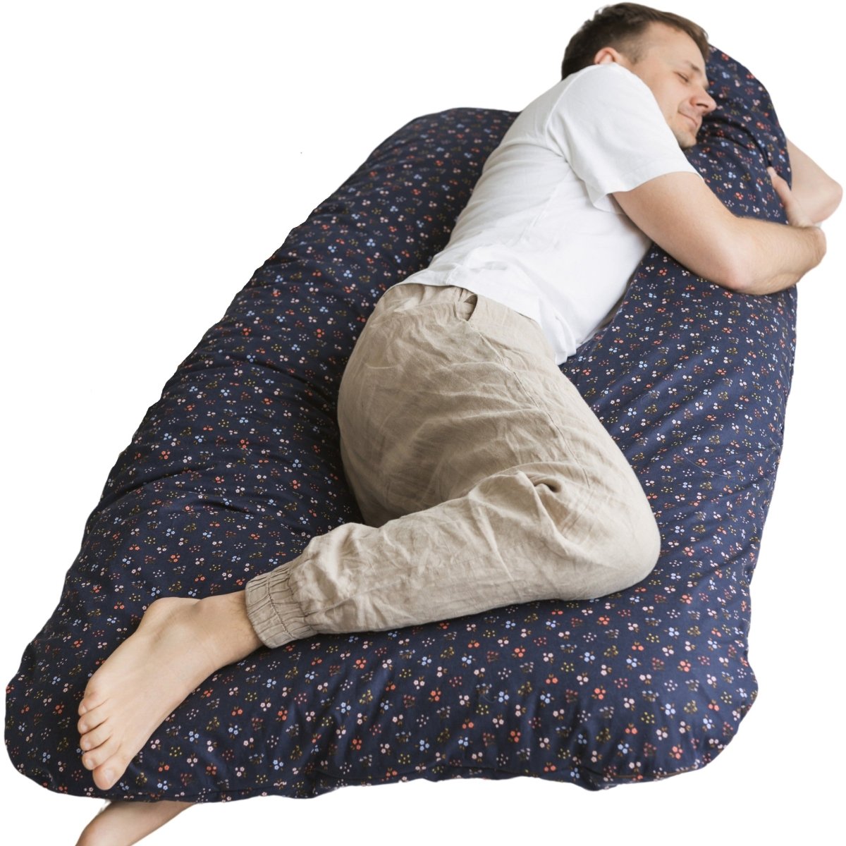 U-Shaped Pregnancy & Body Pillow - Organic Cotton Sateen Cover - Navy Floral - Tiny Tugz™