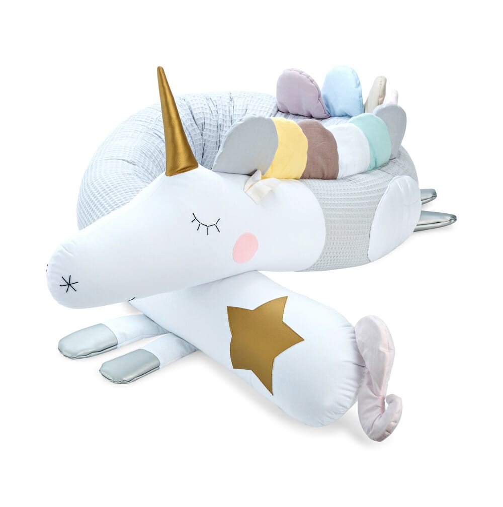 Unicorn Cuddle Pillow & Bed Wall Bumper - Waffle Cotton, 230 cm (Grey) - Tiny Tugz™