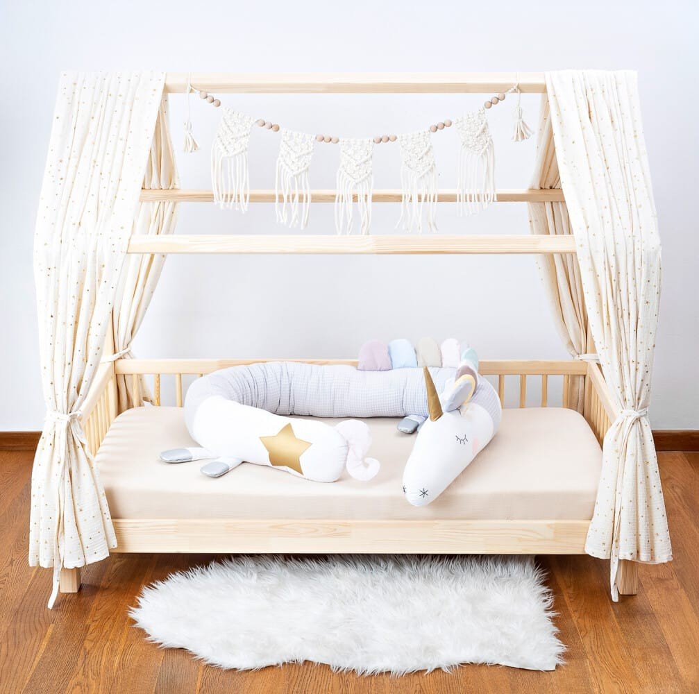 Unicorn Cuddle Pillow & Bed Wall Bumper - Waffle Cotton, 230 cm (Grey) - Tiny Tugz™