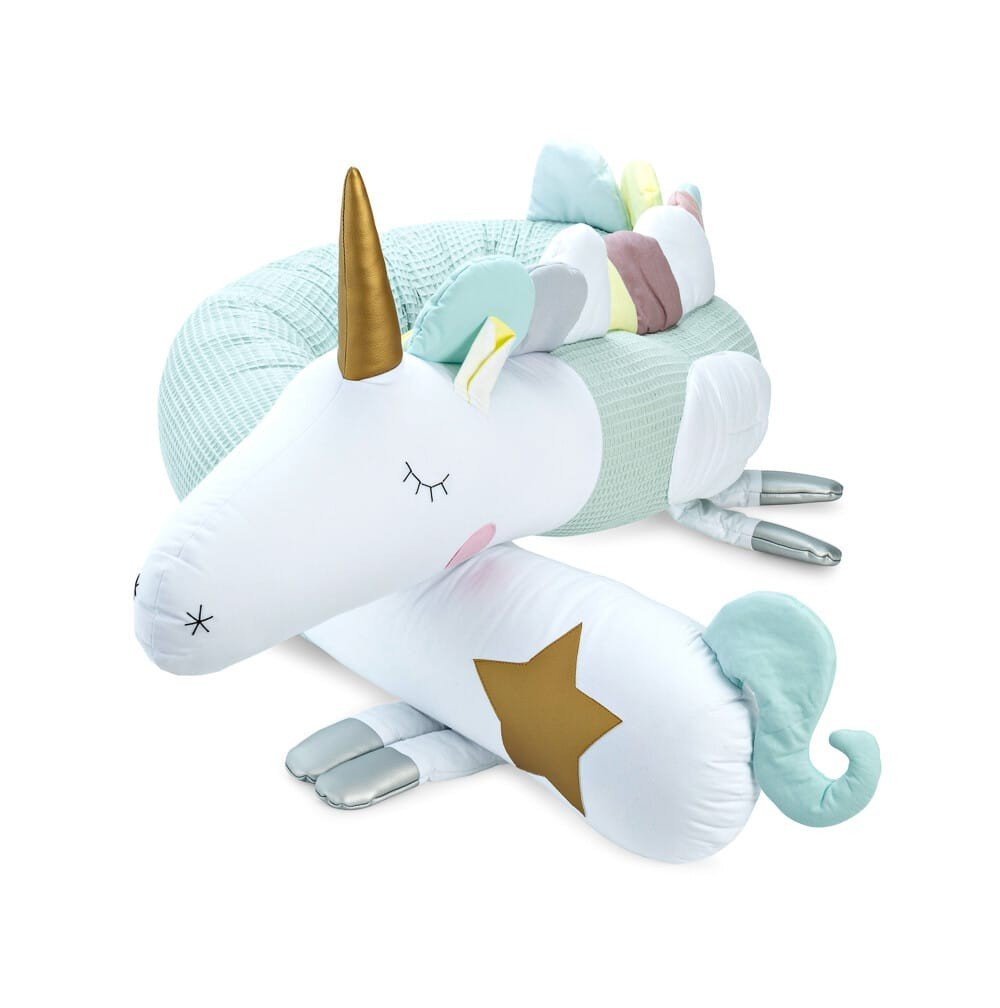 Unicorn Cuddle Pillow & Bed Wall Bumper - Waffle Cotton, 230 cm (Mint) - Tiny Tugz™
