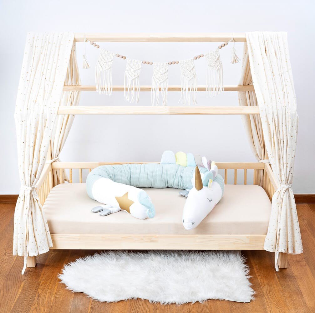 Unicorn Cuddle Pillow & Bed Wall Bumper - Waffle Cotton, 230 cm (Mint) - Tiny Tugz™