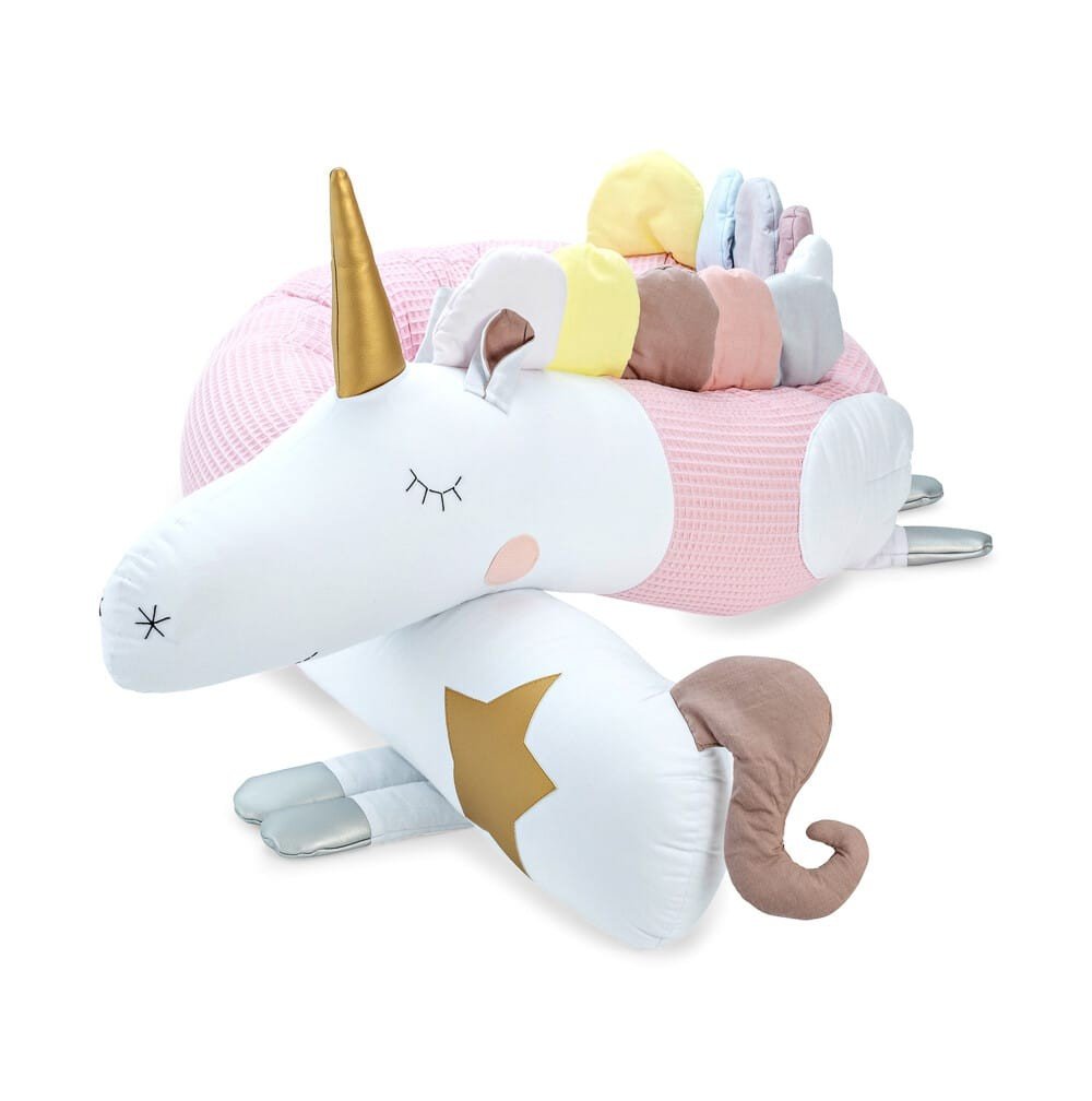 Unicorn Cuddle Pillow & Bed Wall Bumper - Waffle Cotton, 230 cm (Pink) - Tiny Tugz™