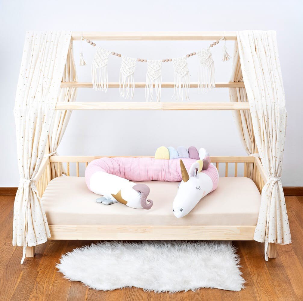 Unicorn Cuddle Pillow & Bed Wall Bumper - Waffle Cotton, 230 cm (Pink) - Tiny Tugz™