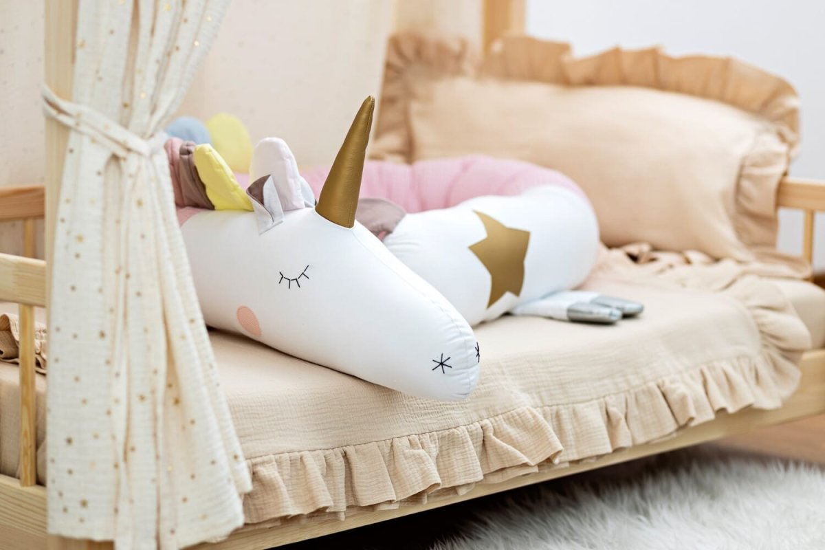 Unicorn Cuddle Pillow & Bed Wall Bumper - Waffle Cotton, 230 cm (Pink) - Tiny Tugz™
