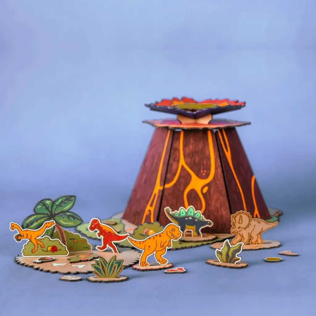 Volcano Escape - Colour-Your-Own Wooden Dinosaur Play Set - Tiny Tugz™