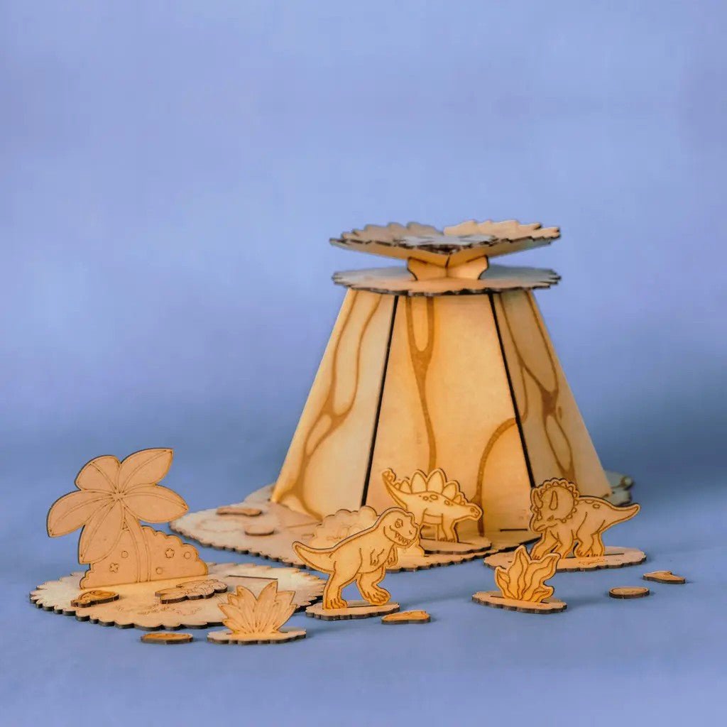 Volcano Escape - Colour-Your-Own Wooden Dinosaur Play Set - Tiny Tugz™