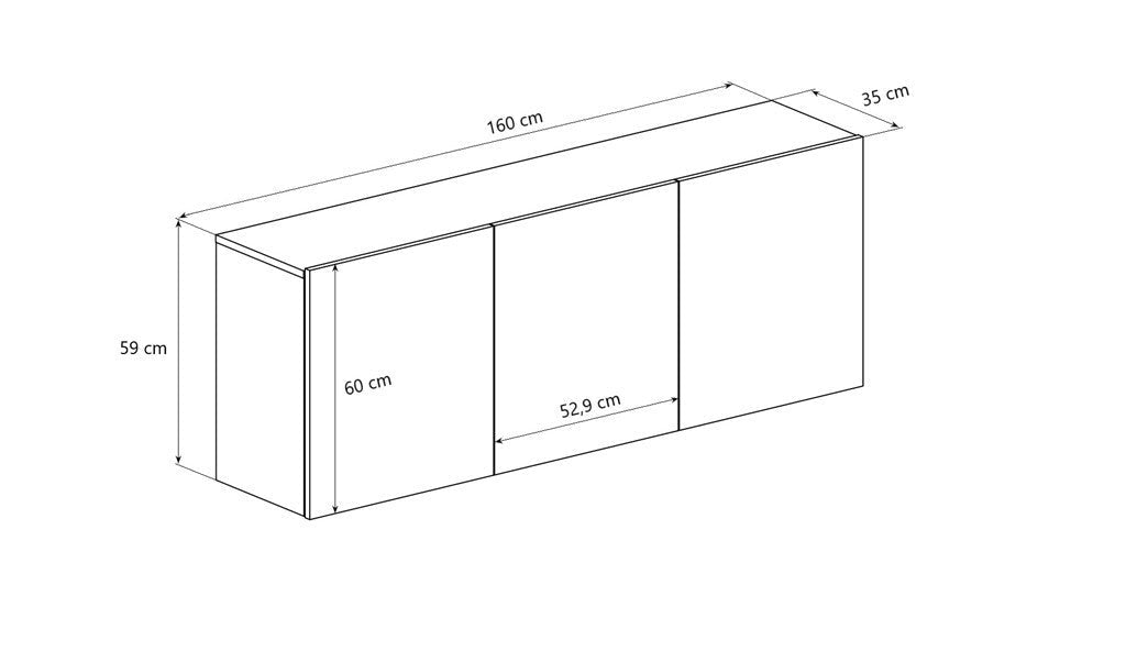 Wall-Mounted Sideboard Dallas 160 cm - 3 Cabinets - Black - Tiny Tugz™