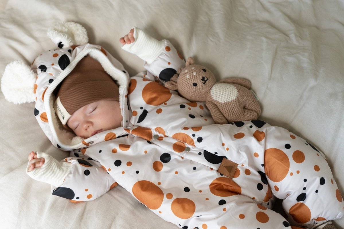 Waterproof Winter Jumpsuit for Babies & Kids (Black & Orange Dots) - Tiny Tugz™