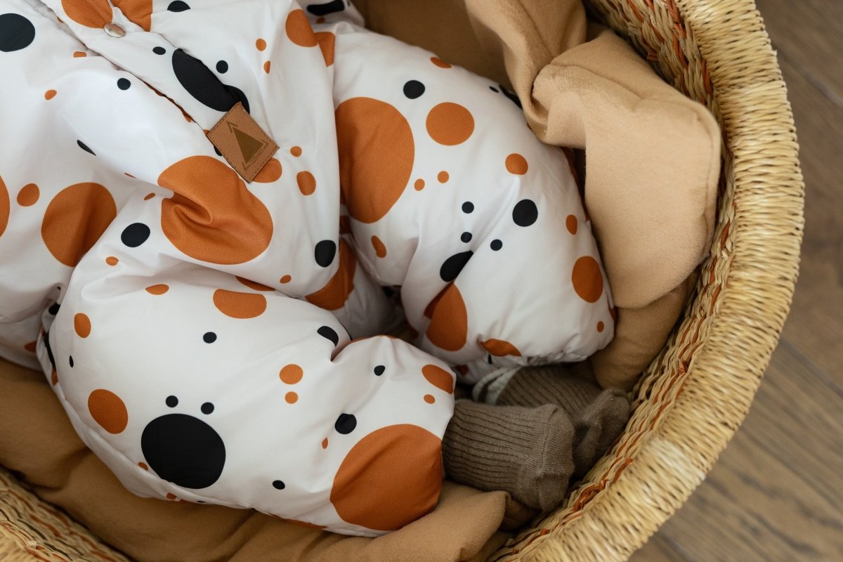 Waterproof Winter Jumpsuit for Babies & Kids (Black & Orange Dots) - Tiny Tugz™