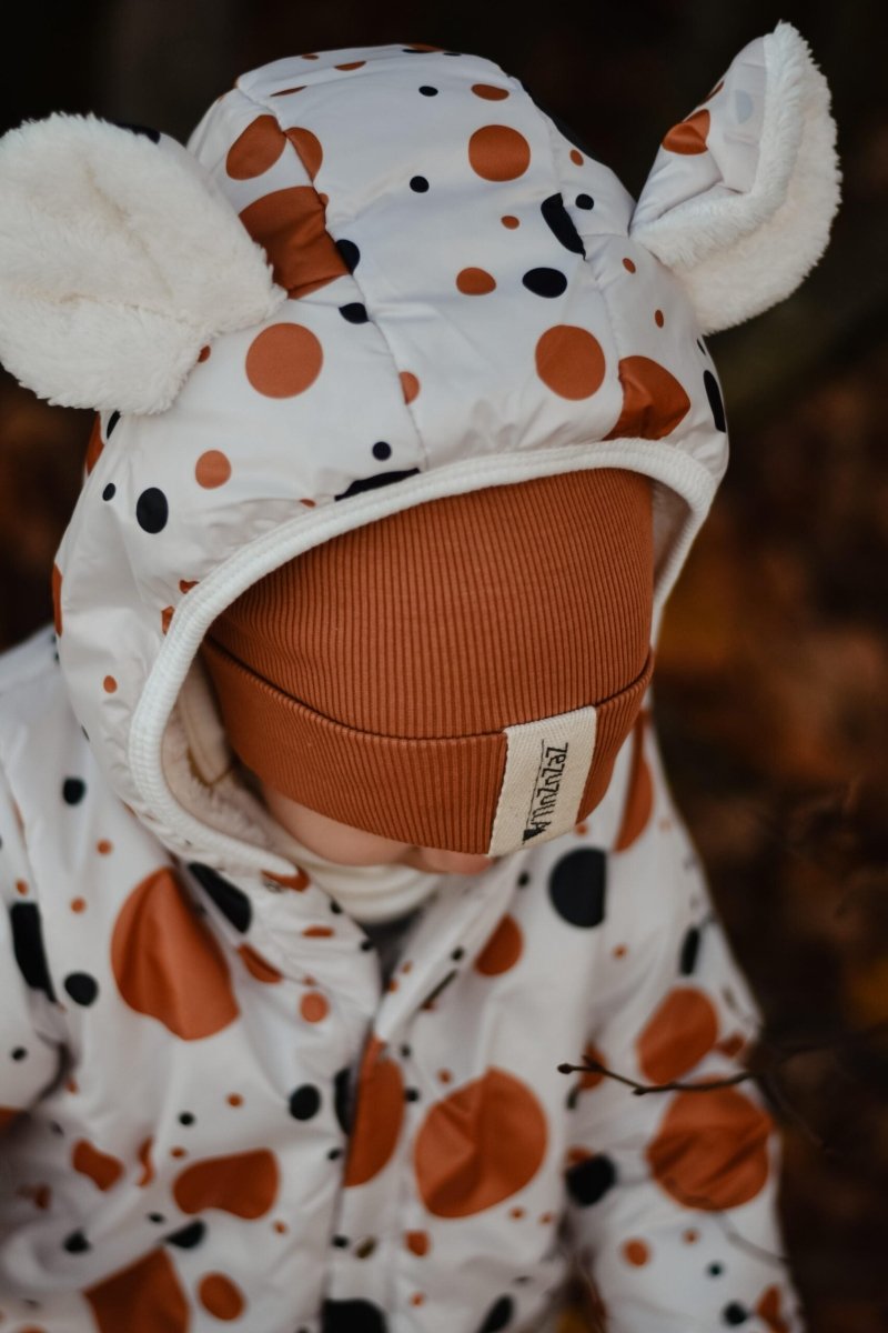 Waterproof Winter Jumpsuit for Babies & Kids (Black & Orange Dots) - Tiny Tugz™