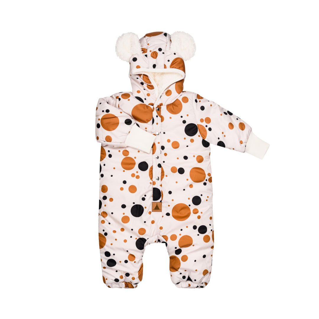 Waterproof Winter Jumpsuit for Babies & Kids (Black & Orange Dots) - Tiny Tugz™
