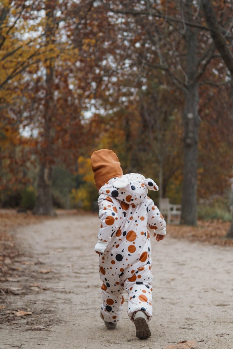 Waterproof Winter Jumpsuit for Babies & Kids (Black & Orange Dots) - Tiny Tugz™