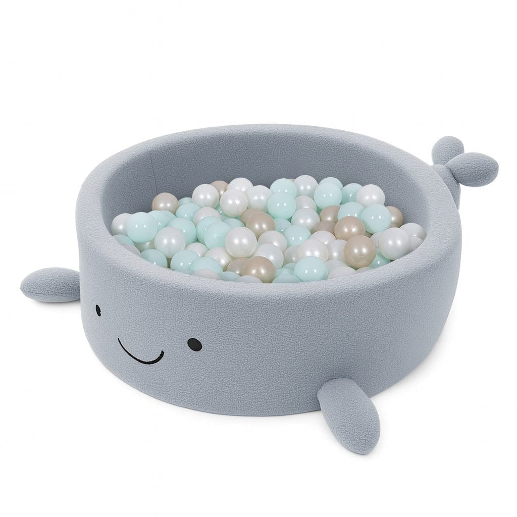 Whale Bouclé Foam Ball Pit (Blue) – Safe Soft Play Pool for Kids (Without Balls) - Tiny Tugz™
