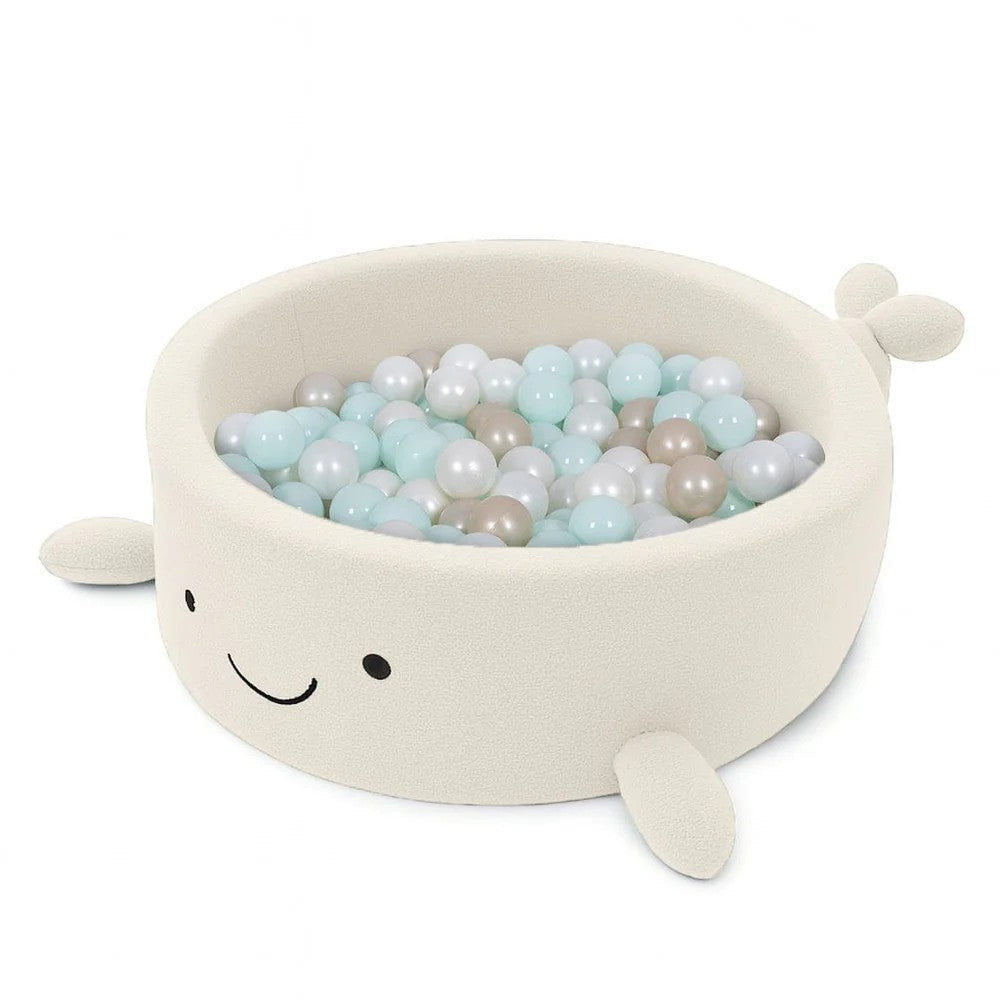Whale Bouclé Foam Ball Pit (Cream) – Safe Soft Play Pool for Kids (Without Balls) - Tiny Tugz™