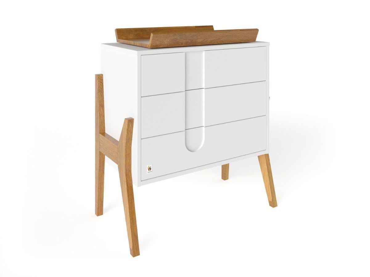 White YappyIcon Solid Oak Changing Top for Nursery Dresser (0–2y) - Tiny Tugz™