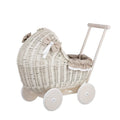 Whitewashed Wicker Doll Pram – Beige Bedding – handwoven Polish wicker pram, made in Poland