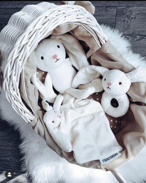 Whitewashed Wicker Doll Pram – Beige Bedding - Tiny Tugz™