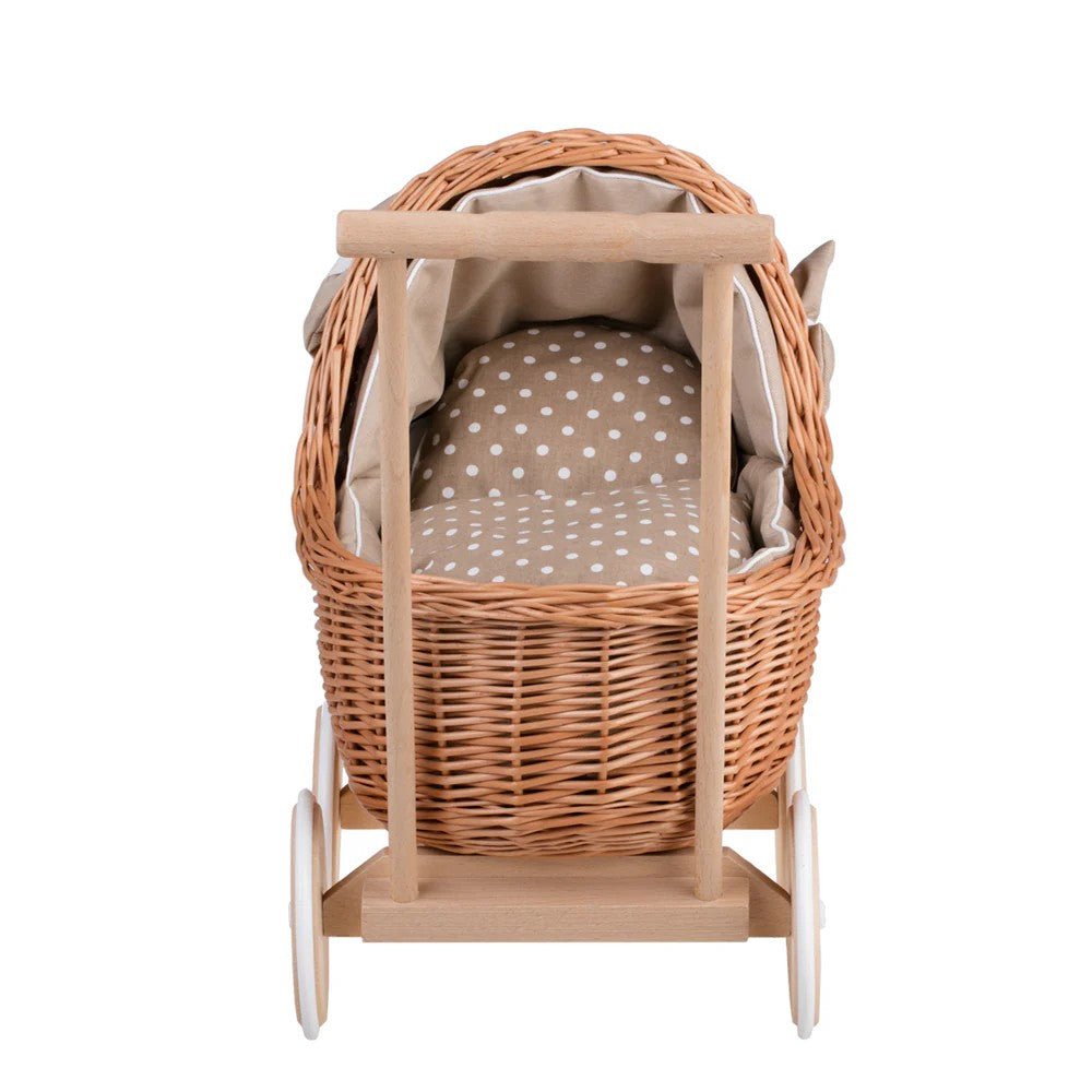 Wicker Doll Pram Lili – Beige Bedding - Tiny Tugz™