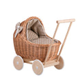 Wicker Doll Pram Lili – Beige Bedding – handwoven Polish wicker pram, made in Poland