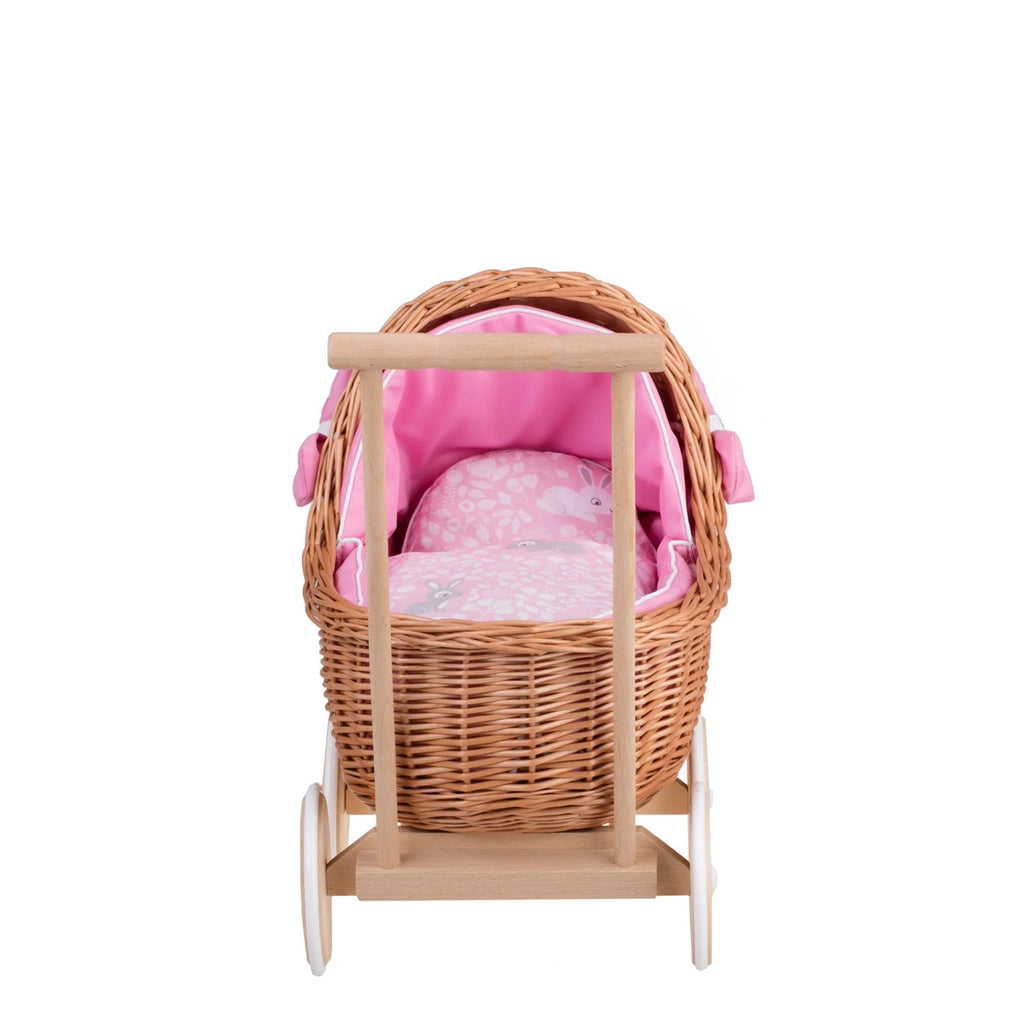 Wicker Doll Pram Lili – Pink Bedding 2 – handwoven Polish wicker pram, made in Poland