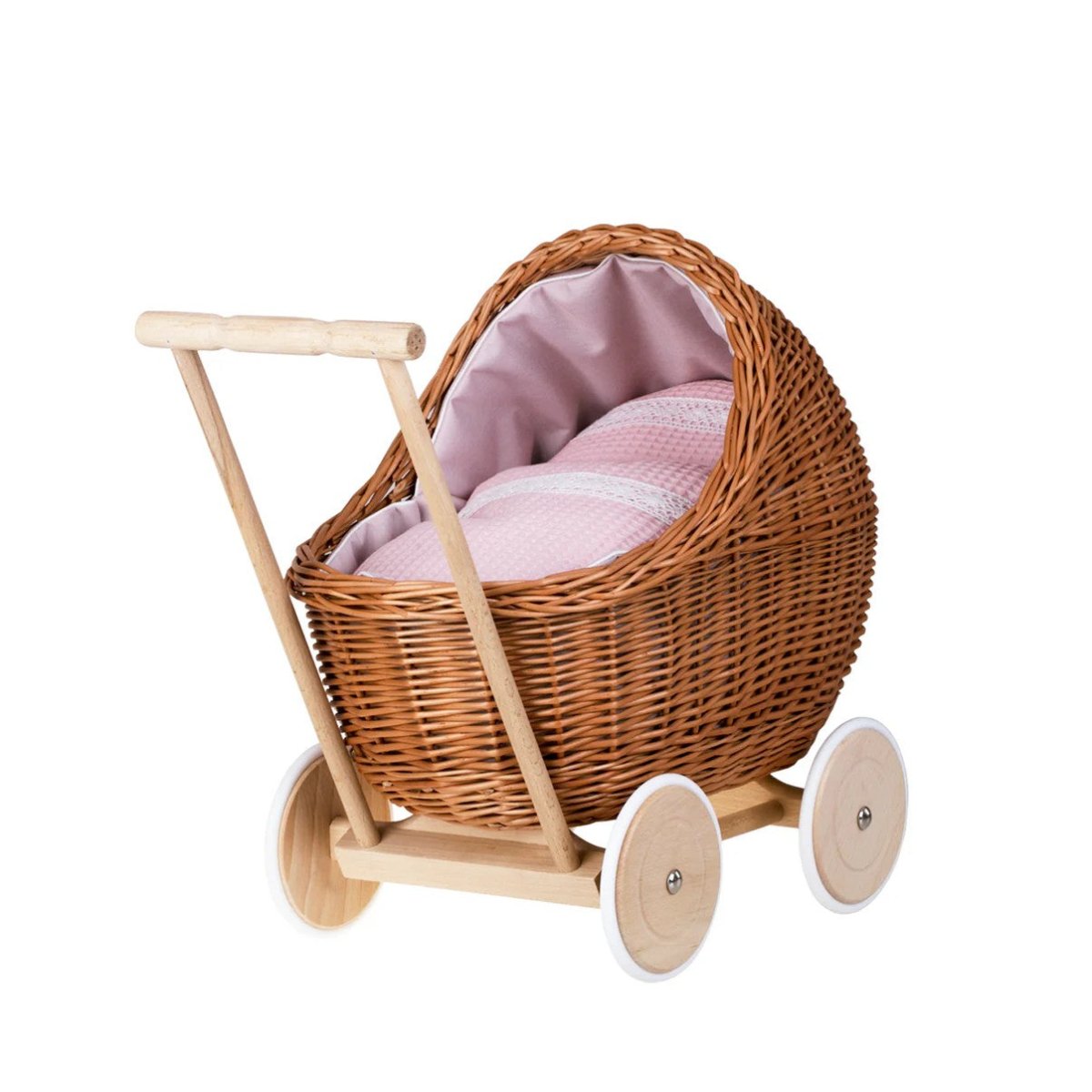Wicker Doll Pram Lili – Pink Bedding - Tiny Tugz™